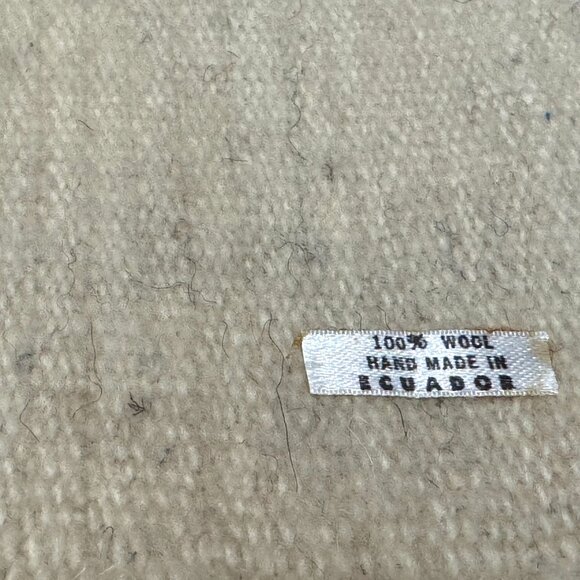 Ecuadorian 100% Wool Fringed Scarf, Natural Cream - Picture 10 of 11